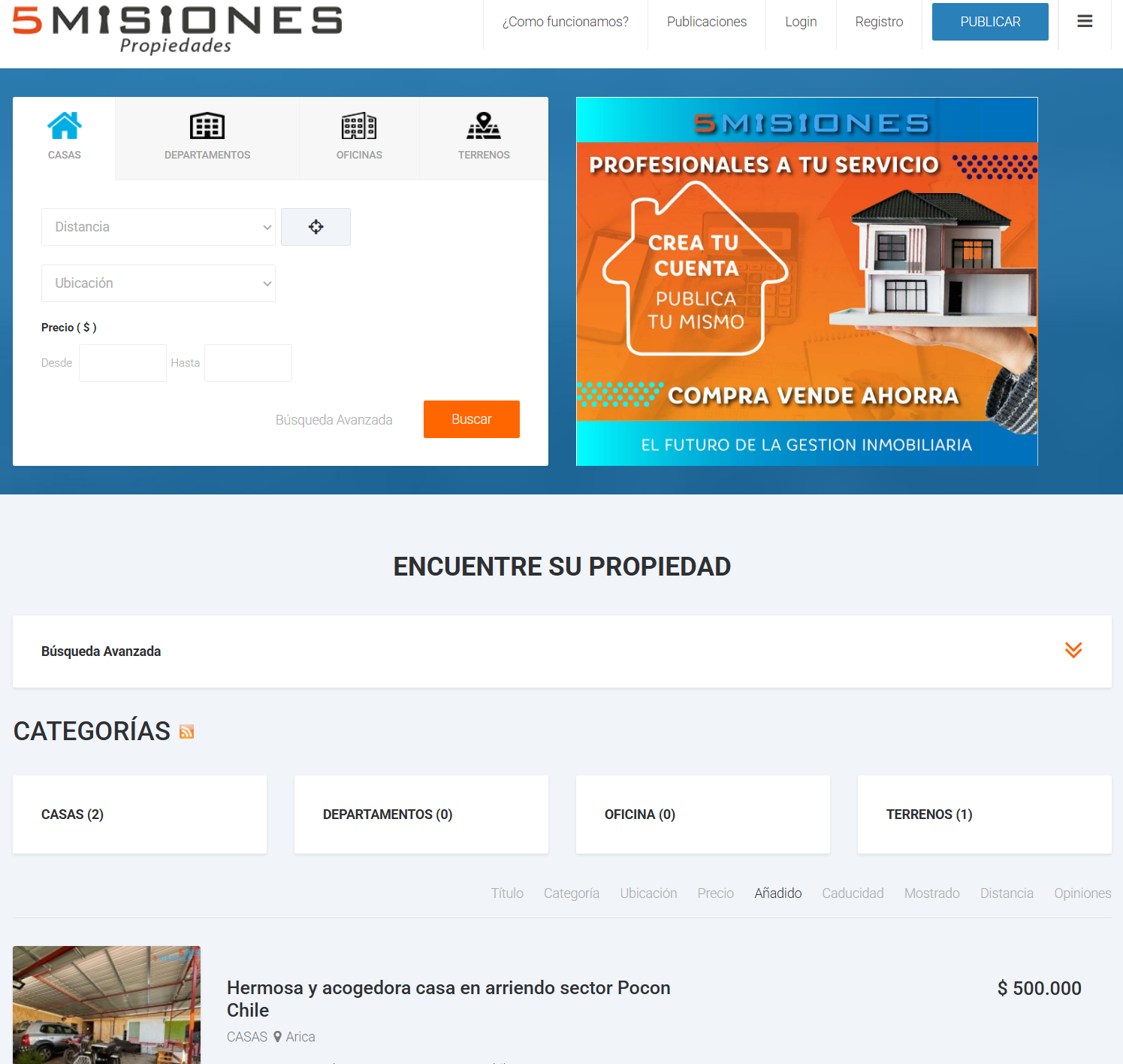 5 Misiones Propiedades · plataforma inmobiliaria